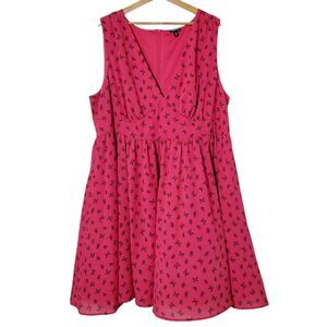 Torrid Pink Butterfly Dress Size 22 V-Neck Empire Chiffon Flirty Dainty Womens